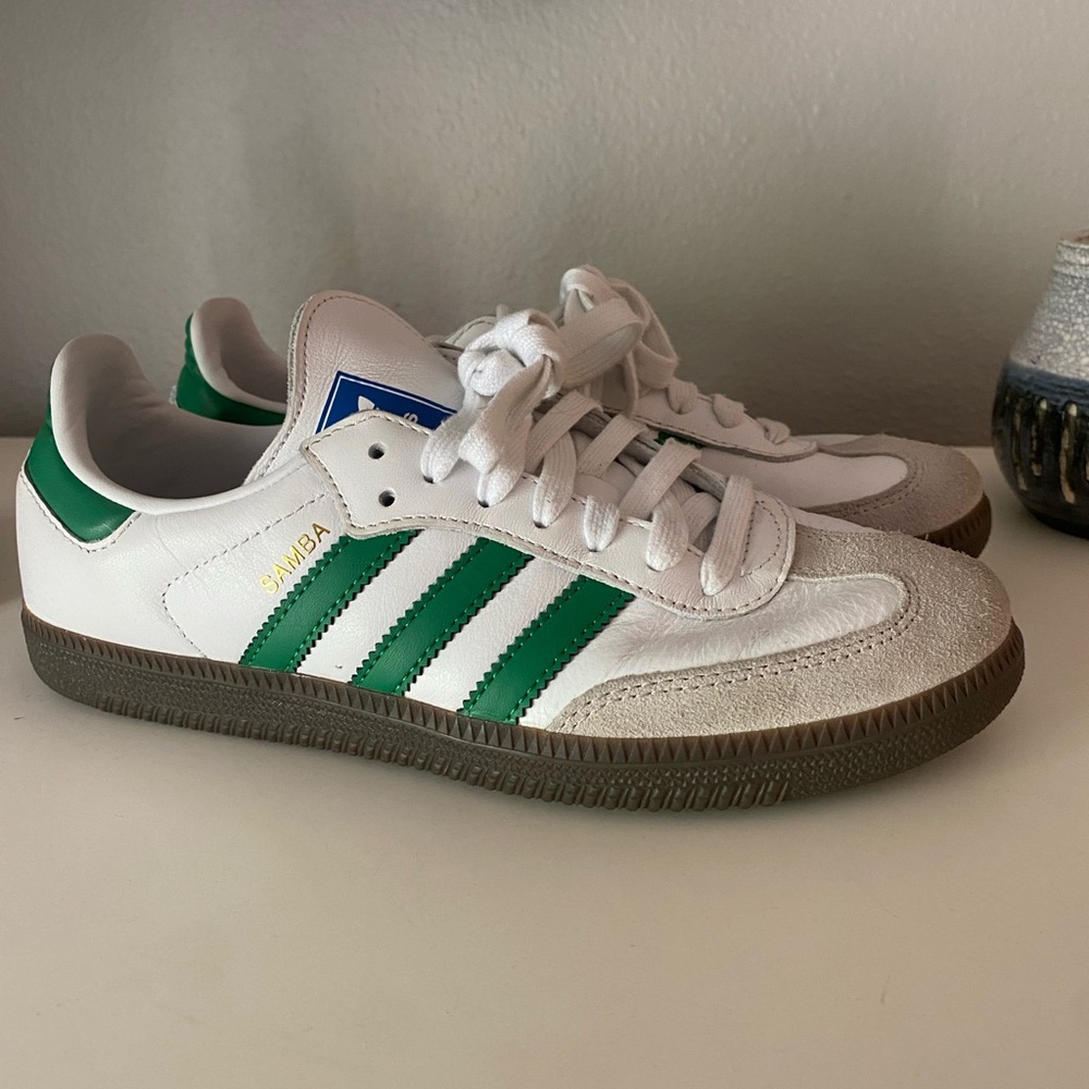 Adidas White and Green Samba Sneakers Classic Design